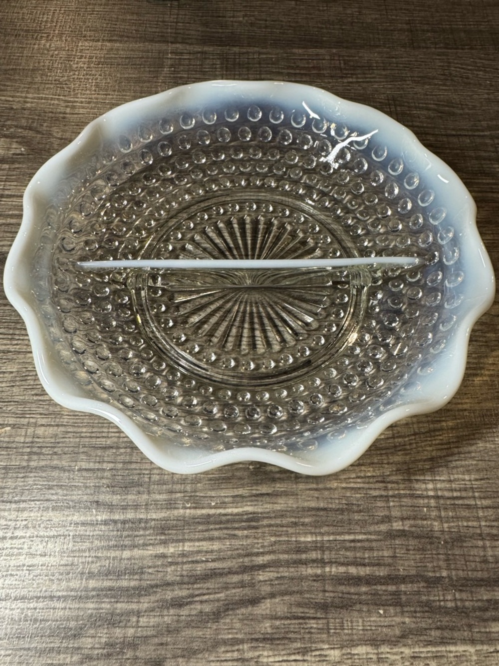 Vintage Anchor Hocking Hobnail Milk Glass Divided Relish Dish